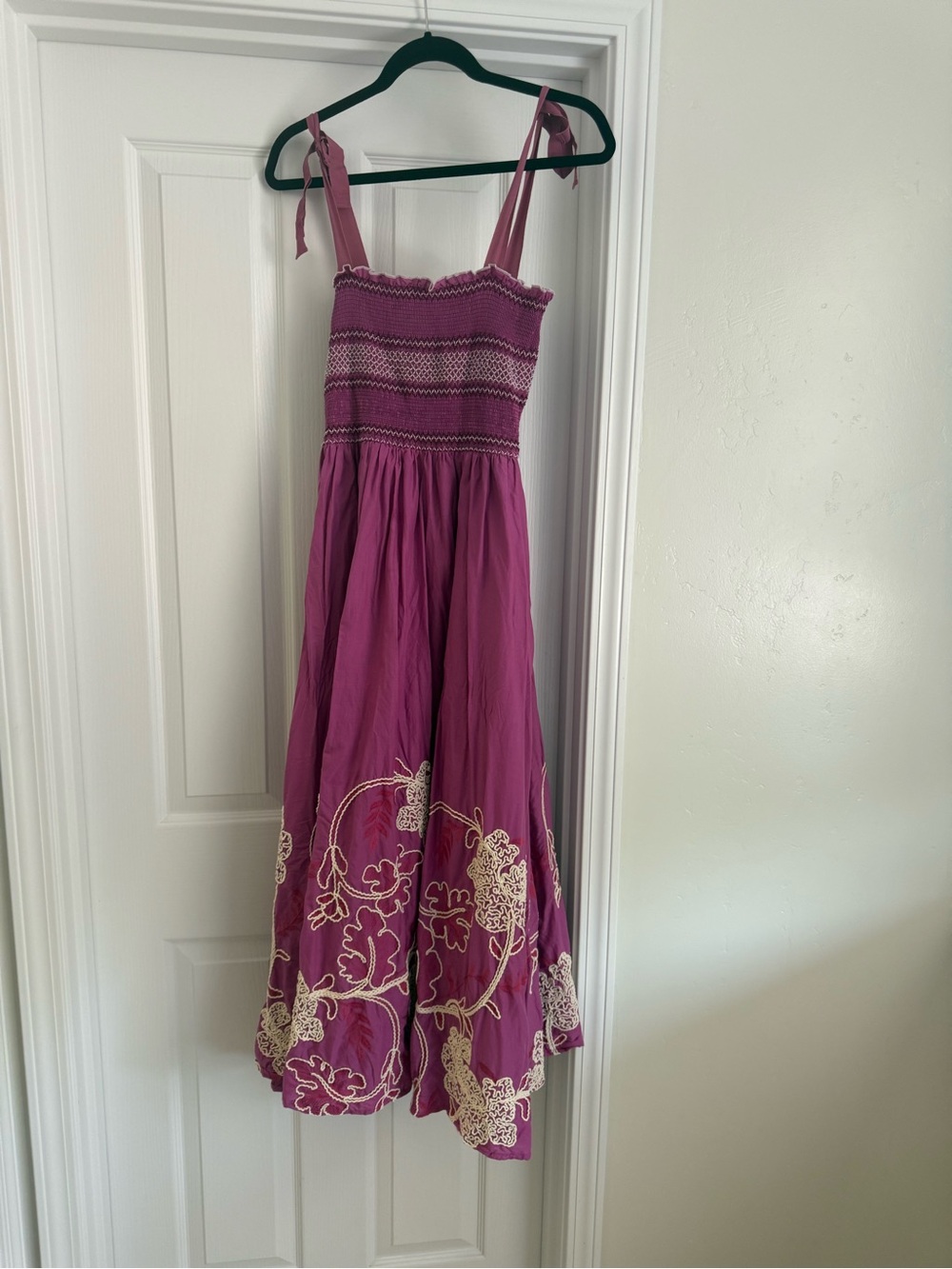 Tuckernuck Magenta Smocked Tie-Shoulder Maxi Dress with Cream Embroidery - Picture 2 of 3